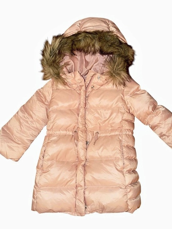 GAP Other - Baby Gap Girls Pink Hooded Puffer Coat 3T Faux Fur Trim Zip Down Insulated